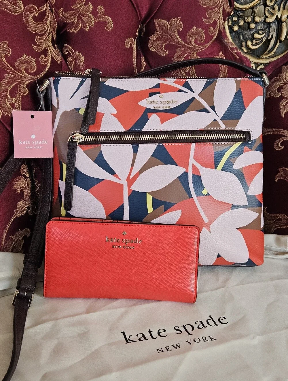 Kate Spade Jackson Tropical Multicolor Floral Crossbody with Coral Wallet
